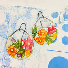 Load image into Gallery viewer, Pink &amp; Orange Blossom Circles Upcycled Tin Earrings