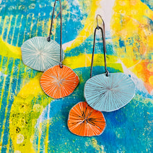 Load image into Gallery viewer, Aqua &amp; Persimmon Cosmos Upcycled Tin Earrings