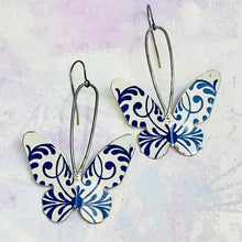 Load image into Gallery viewer, Navy &amp; White Butterflies Upcycled Tin Earrings