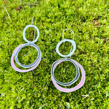 Load image into Gallery viewer, Midnight, Snow &amp; Pale Pink Layered Circles Upcycled Tin Earrings