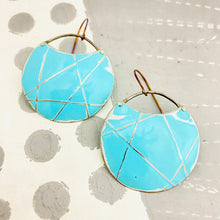 Load image into Gallery viewer, Silver Lined Aqua Circles Upcycled Tin Earrings