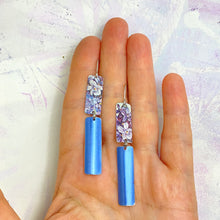 Load image into Gallery viewer, Tiny Violets Upcycled Tin Rectangle Earrings