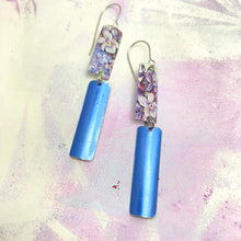 Load image into Gallery viewer, Tiny Violets Upcycled Tin Rectangle Earrings