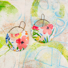 Load image into Gallery viewer, Watercolor Coral Flowers Upcycled Tin Earrings