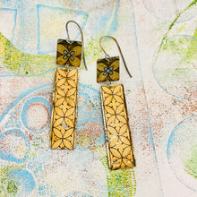 Load image into Gallery viewer, Pale Peach Circle Flower Pattern Tin Rectangle Earrings