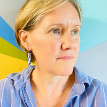 Load image into Gallery viewer, Shimmery Aqua Edge Rectangle Tin Earrings