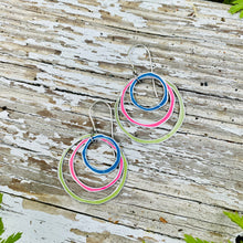Load image into Gallery viewer, Sky, Pink &amp; Moss Layered Circles Upcycled Tin Earrings