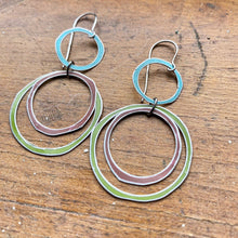 Load image into Gallery viewer, Moss, Earth &amp; Aqua Layered Circles Upcycled Tin Earrings