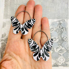 Load image into Gallery viewer, Navy &amp; White Butterflies Upcycled Tin Earrings