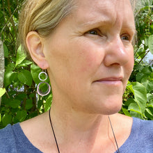 Load image into Gallery viewer, Midnight, Snow &amp; Pale Pink Layered Circles Upcycled Tin Earrings