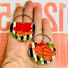 Load image into Gallery viewer, Vintage Red Roses Upcycled Tin Earrings