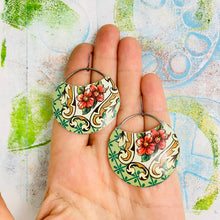 Load image into Gallery viewer, Vintage Pink Blossoms Upcycled Tin Circle Earrings