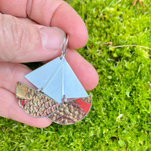 Load image into Gallery viewer, Dragon Scales Upcycled Tin Sailboat Earrings