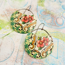 Load image into Gallery viewer, Vintage Pink Blossoms Upcycled Tin Circle Earrings