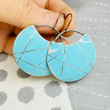 Load image into Gallery viewer, Silver Lined Aqua Circles Upcycled Tin Earrings
