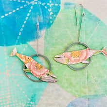 Load image into Gallery viewer, Pink Flowers Humpback Upcycled Tin Earrings