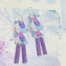 Load image into Gallery viewer, Silly Cat Face Pattern Rectdangle Upcycled Tin Earrings