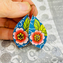 Load image into Gallery viewer, Big Pink Blossoms Upcycled Pod Tin Earrings