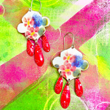 Load image into Gallery viewer, Pink Flowers Tin Chandelier Earrings