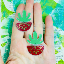 Load image into Gallery viewer, Mod Succulents Cherry Pots Upcycled Tin Earrings