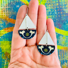 Load image into Gallery viewer, Protective Eye Upcycled Tin Sailboat Earrings