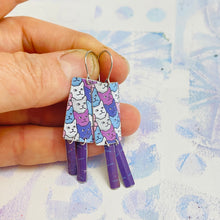 Load image into Gallery viewer, Silly Cat Face Pattern Rectdangle Upcycled Tin Earrings