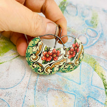 Load image into Gallery viewer, Vintage Pink Blossoms Upcycled Tin Circle Earrings