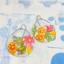 Load image into Gallery viewer, Pink &amp; Orange Blossom Circles Upcycled Tin Earrings