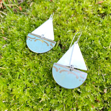 Load image into Gallery viewer, Dusty Aqua Upcycled Tin Sailboat Earrings