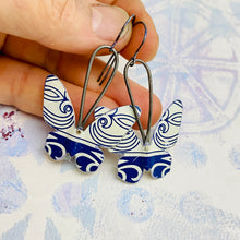 Load image into Gallery viewer, Navy and Cream Small Butterflies Upcycled Tin Earrings