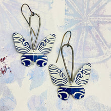 Load image into Gallery viewer, Navy and Cream Small Butterflies Upcycled Tin Earrings