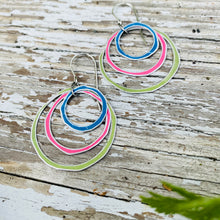 Load image into Gallery viewer, Sky, Pink &amp; Moss Layered Circles Upcycled Tin Earrings