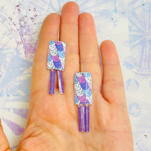 Load image into Gallery viewer, Silly Cat Face Pattern Rectdangle Upcycled Tin Earrings