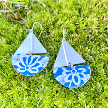 Load image into Gallery viewer, Watercolor Blue Flowers Upcycled Tin Sailboat Earrings