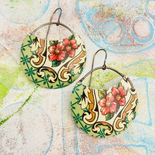 Load image into Gallery viewer, Vintage Pink Blossoms Upcycled Tin Circle Earrings