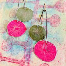Load image into Gallery viewer, Bright Pink &amp; Blue Clay Cosmos Upcycled Tin Earrings