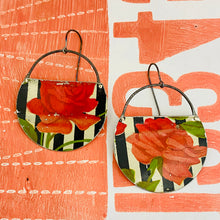 Load image into Gallery viewer, Vintage Red Roses Upcycled Tin Earrings