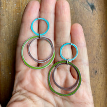 Load image into Gallery viewer, Moss, Earth &amp; Aqua Layered Circles Upcycled Tin Earrings