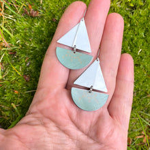 Load image into Gallery viewer, Dusty Aqua Dotty Upcycled Tin Sailboat Earrings