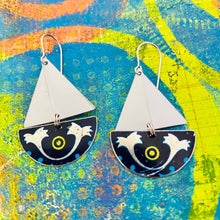Load image into Gallery viewer, Protective Eye Upcycled Tin Sailboat Earrings