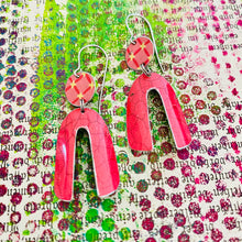Load image into Gallery viewer, Pinky Red Crackle Upcycled Tin Earrings