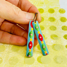 Load image into Gallery viewer, Shimmery Aqua Edge Rectangle Tin Earrings