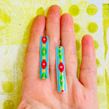 Load image into Gallery viewer, Shimmery Aqua Edge Rectangle Tin Earrings