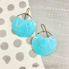Load image into Gallery viewer, Silver Lined Aqua Circles Upcycled Tin Earrings