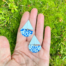 Load image into Gallery viewer, Watercolor Blue Flowers Upcycled Tin Sailboat Earrings
