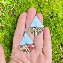 Load image into Gallery viewer, Dragon Scales Upcycled Tin Sailboat Earrings