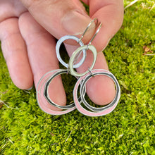 Load image into Gallery viewer, Midnight, Snow &amp; Pale Pink Layered Circles Upcycled Tin Earrings