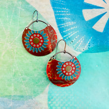 Load image into Gallery viewer, Happy Blue Blossoms Circles Upcycled Tin Earrings
