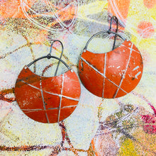 Load image into Gallery viewer, Silver Lined Antiqued Orange Circles Upcycled Tin Earrings