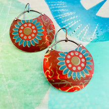 Load image into Gallery viewer, Happy Blue Blossoms Circles Upcycled Tin Earrings